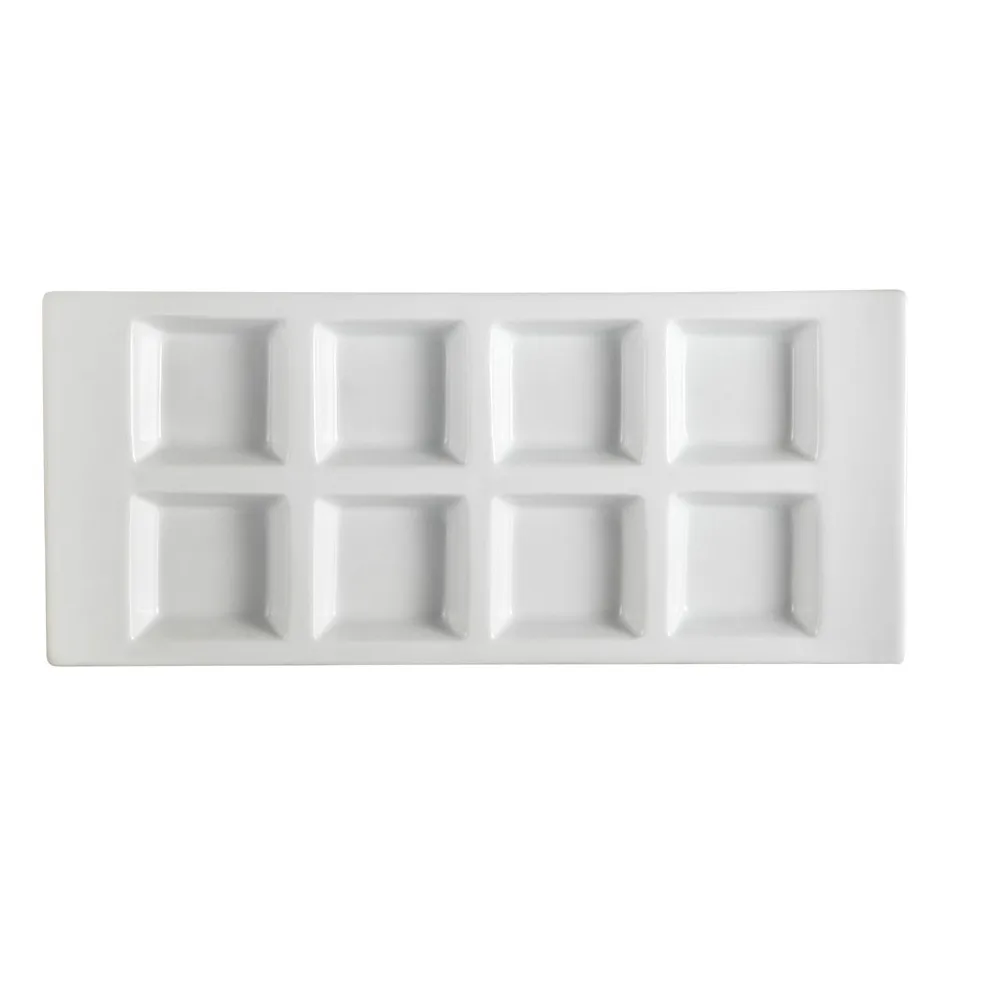 CAC China CN-8T13 8-Comp Plate, 13-1/2" x 6" x 1-1/8", 1 oz each, Porcelain, Safe - Dozen