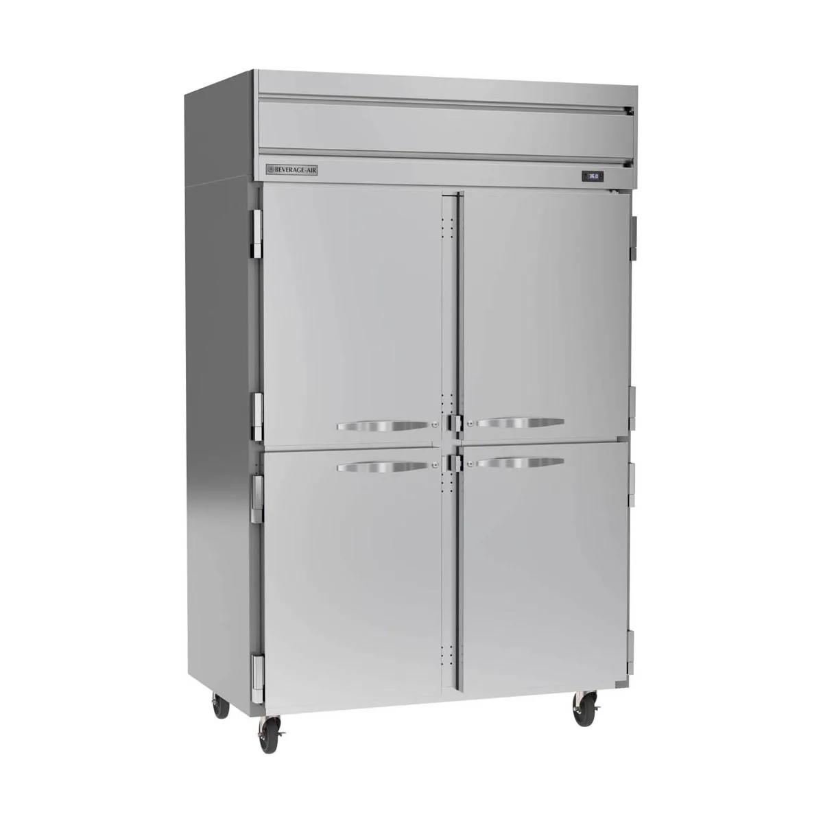 Beverage Air HR2HC-1HS 52" 2-Section Reach-In Refrigerator w/ 4 Solid Half Doors, Top Mounted, 1/3 hp, 47 cu. ft.