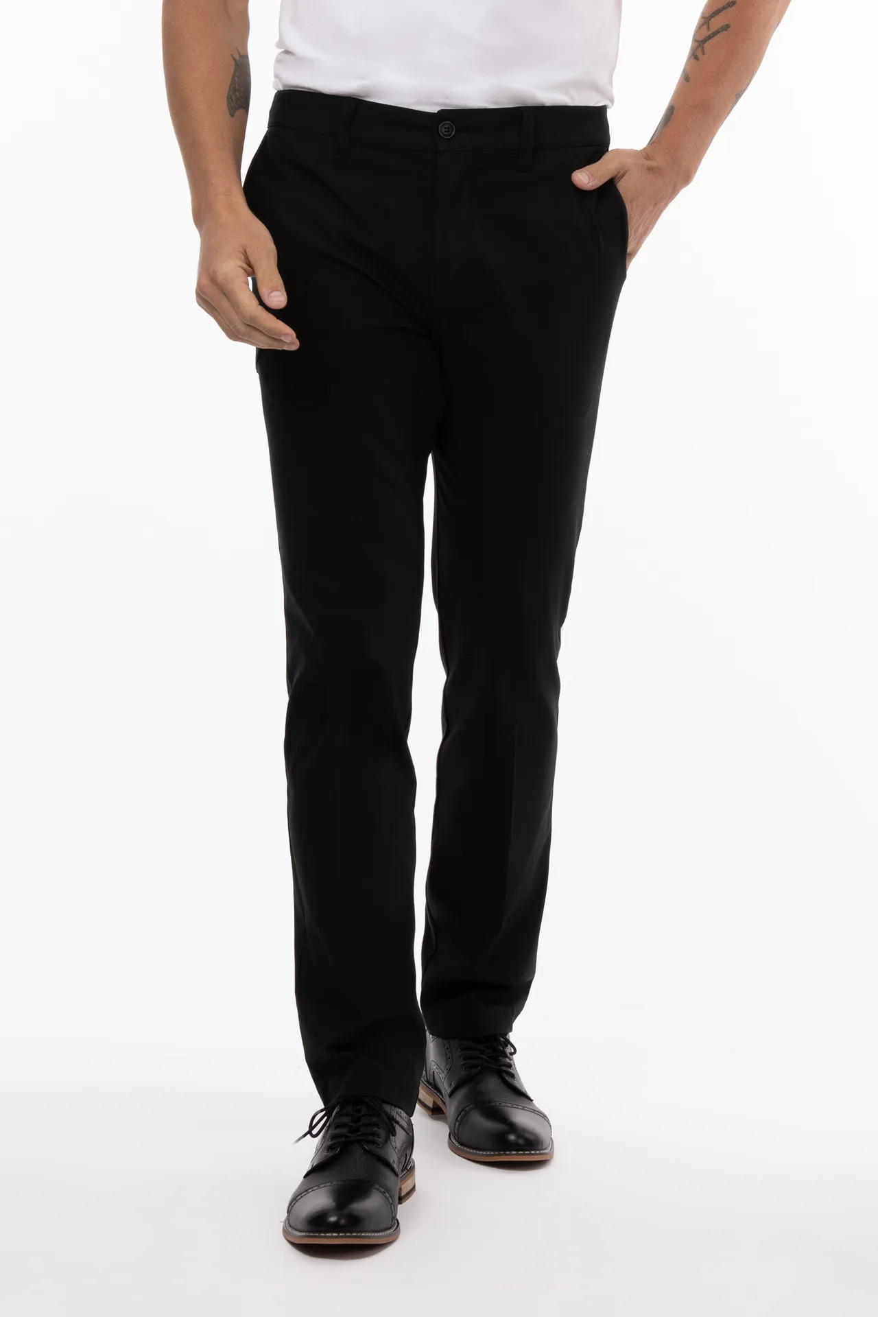 Chef Works PEC02-BLK-36 EZ‑Fit Chef Pants, Black 36, 4‑Way Poly/Cotton Stretch, Adjustable Waistband, Two Back Pockets, Right Leg Zipper