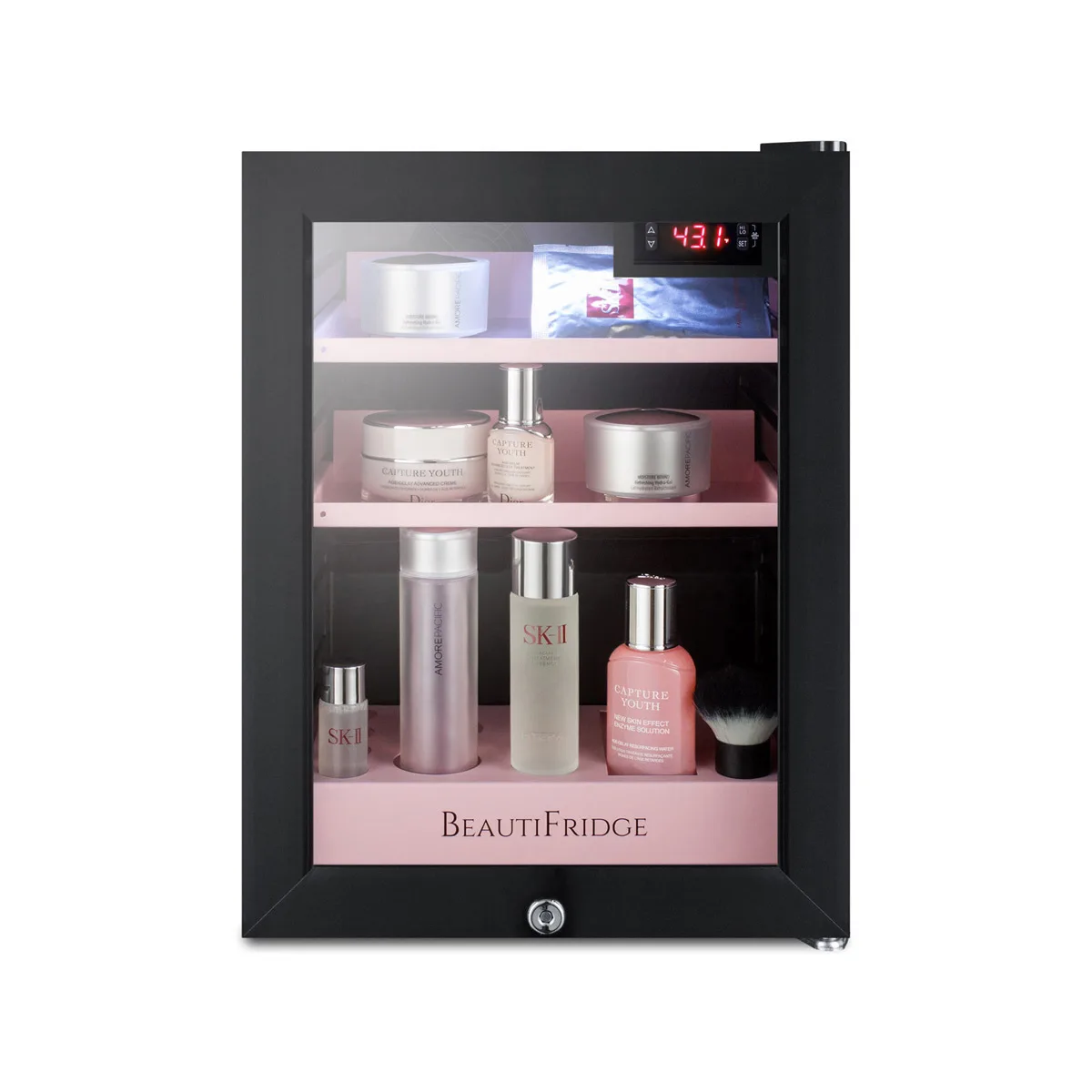 Summit LX114LP 13-3/4" Compact BeautiFridge Cosmetics Refrigerator, Pink Shelves, 0.85 cu.ft