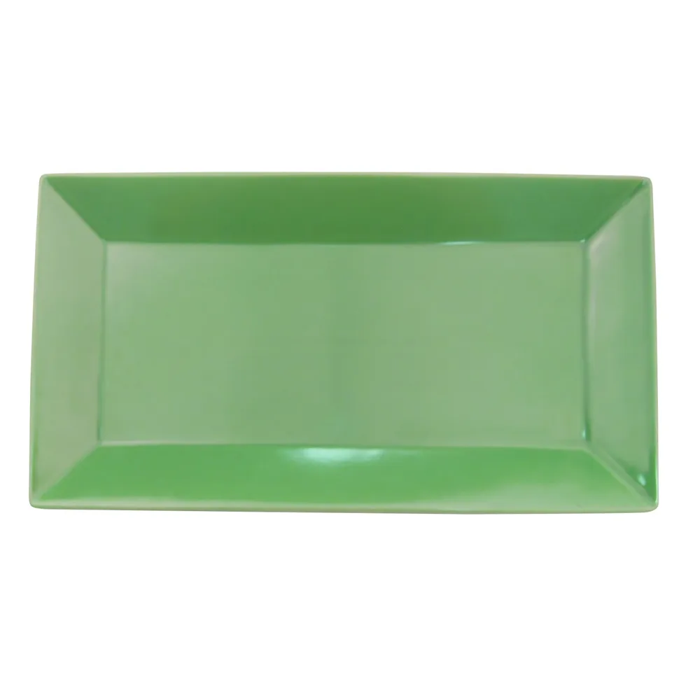 CAC China KC-14-G Green Platter, 13" L x 7-1/4" W x 1" H Rectangular Stoneware - Dozen