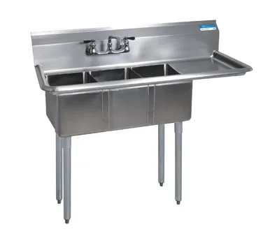 BK Resources BKS-3-1014-10-15R Three Compartment Sink, 47-1/2"W X 19-13/16"D X 39-3/4"H