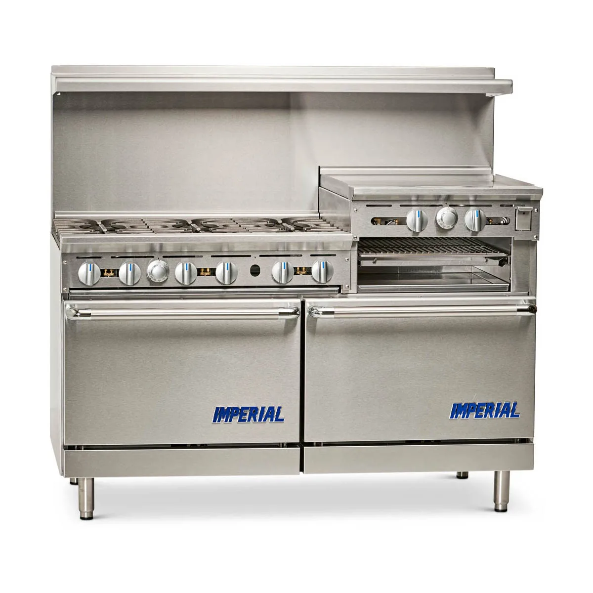 Imperial IR-6-RG24 60" Gas Restaurant Range w/ (6) Open Burners, 24" Raised Griddle/Broiler, (29 Standard Ovens, 302.000 BTU