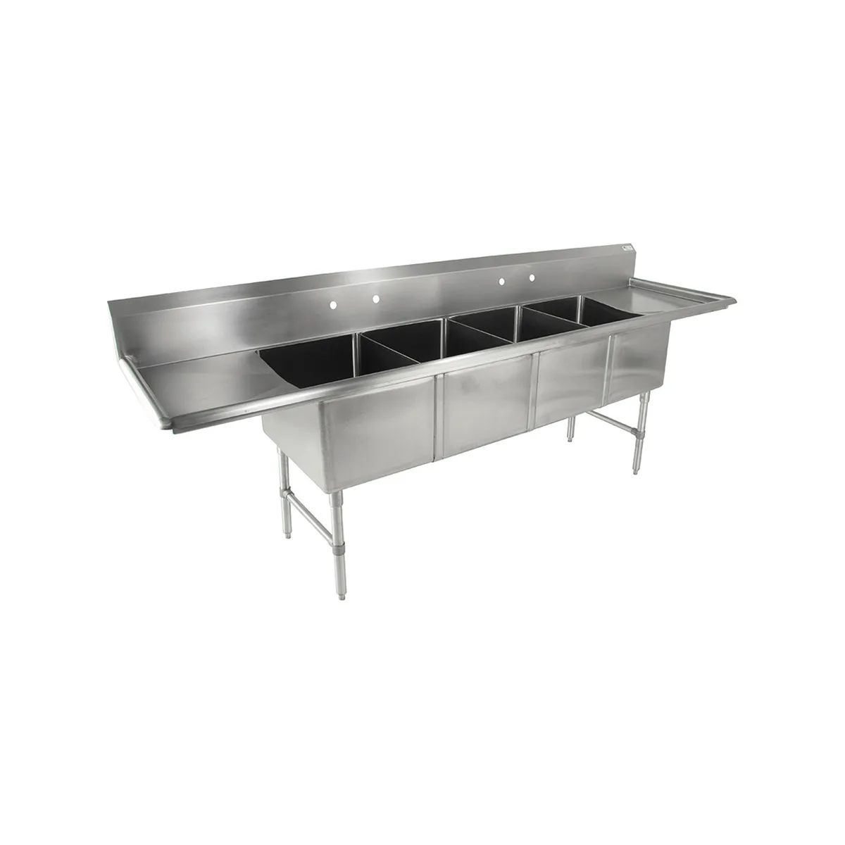 John Boos 4B18244-2D18 111" Four Compartment Sink, 18"W x 24"L Bowl With 2 Drainboards