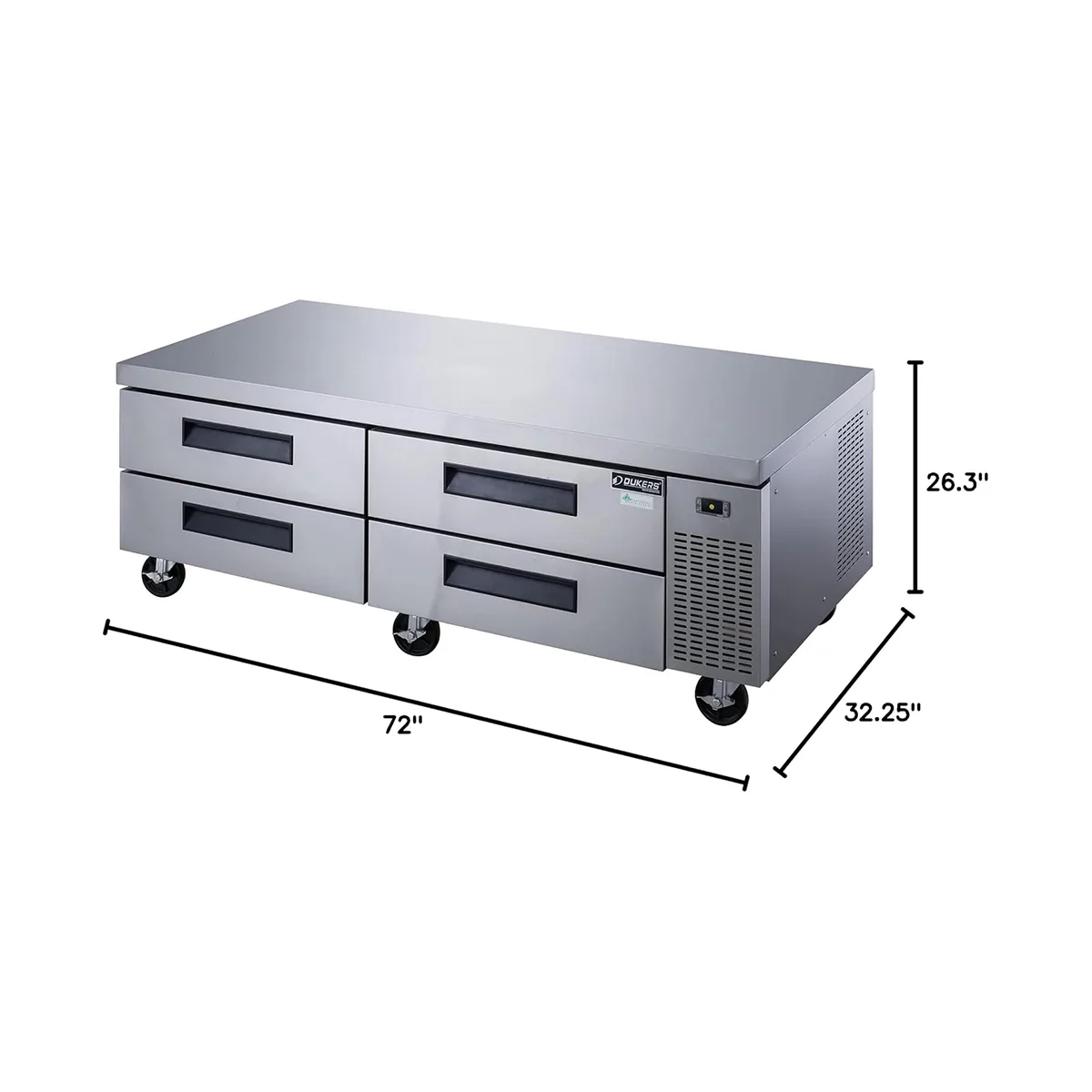 Dukers Appliance Co DCB72-D4 72" 4 Drawers Refrigerated Chef Base, All Stainless Steel