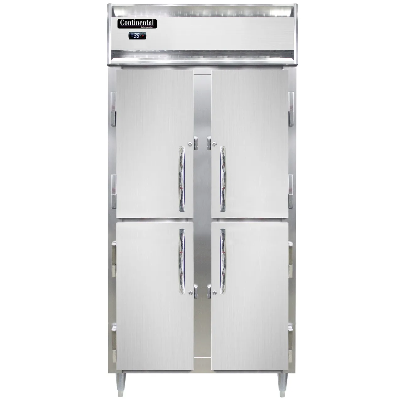 Continental Refrigerator D2RSENSSHD 36" 2-Section Reach-In Refrigerator w/ 4 Solid Half Doors, All Stainless Steel, 32 cu. ft.