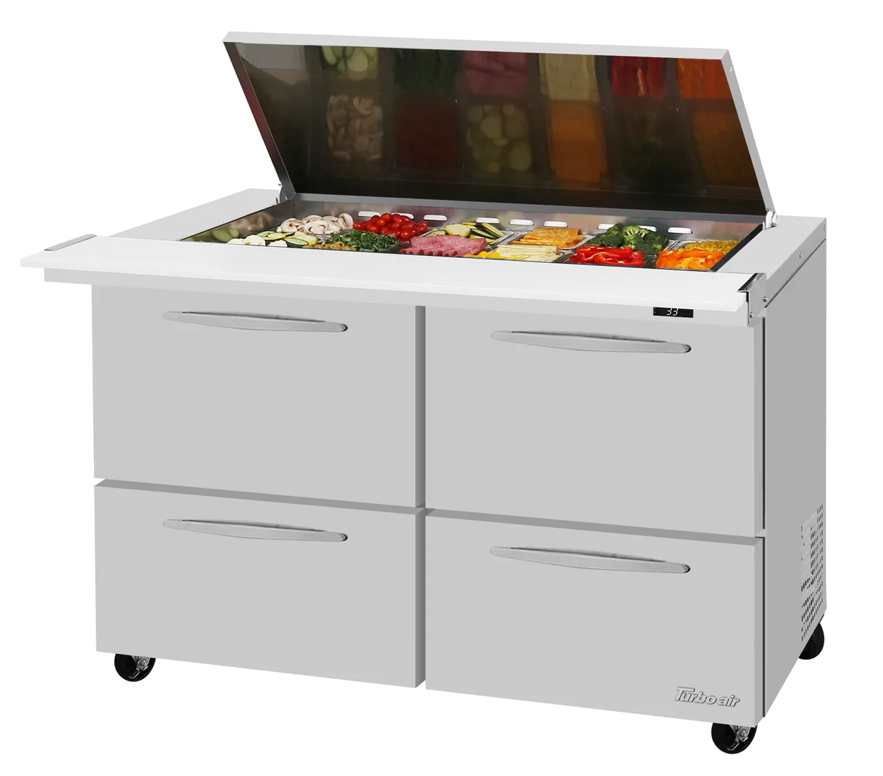 Turbo Air PST-48-18-D4-N-FL 48" Mega Top Sandwich/Salad Prep Table w/ 4 Drawers, 18 Pans, Stainless Steel