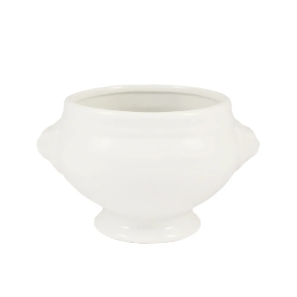 CAC China LN-88-P Lion Head Tureen, 88oz, 9.5"L x 8.25"W x 5.25"H, Porcelain, White,Dishwasher Safe