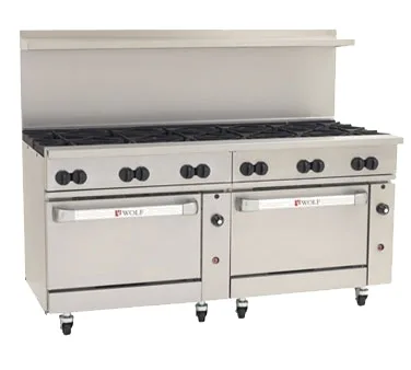 Wolf C72SS-12B 72" Gas Restaurant Range w/ (12) Open Burners, (2) Standard Ovens, 430.000 BTU