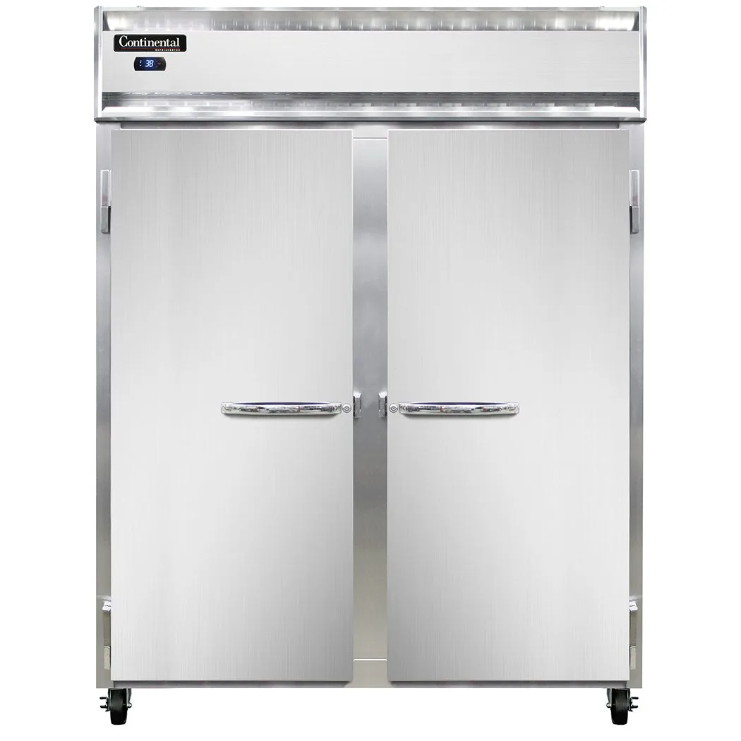 Continental Refrigerator 2RESN 57" 2-Section Reach-In Refrigerator w/ 2 Solid Doors, Stainless Steel Front Aluminum Exterior, 40 cu.ft.