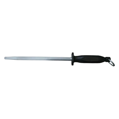 Omcan USA 13889 - Sharpening Steel, 10" Round Sharpener, Black Plastic Handle, Greban