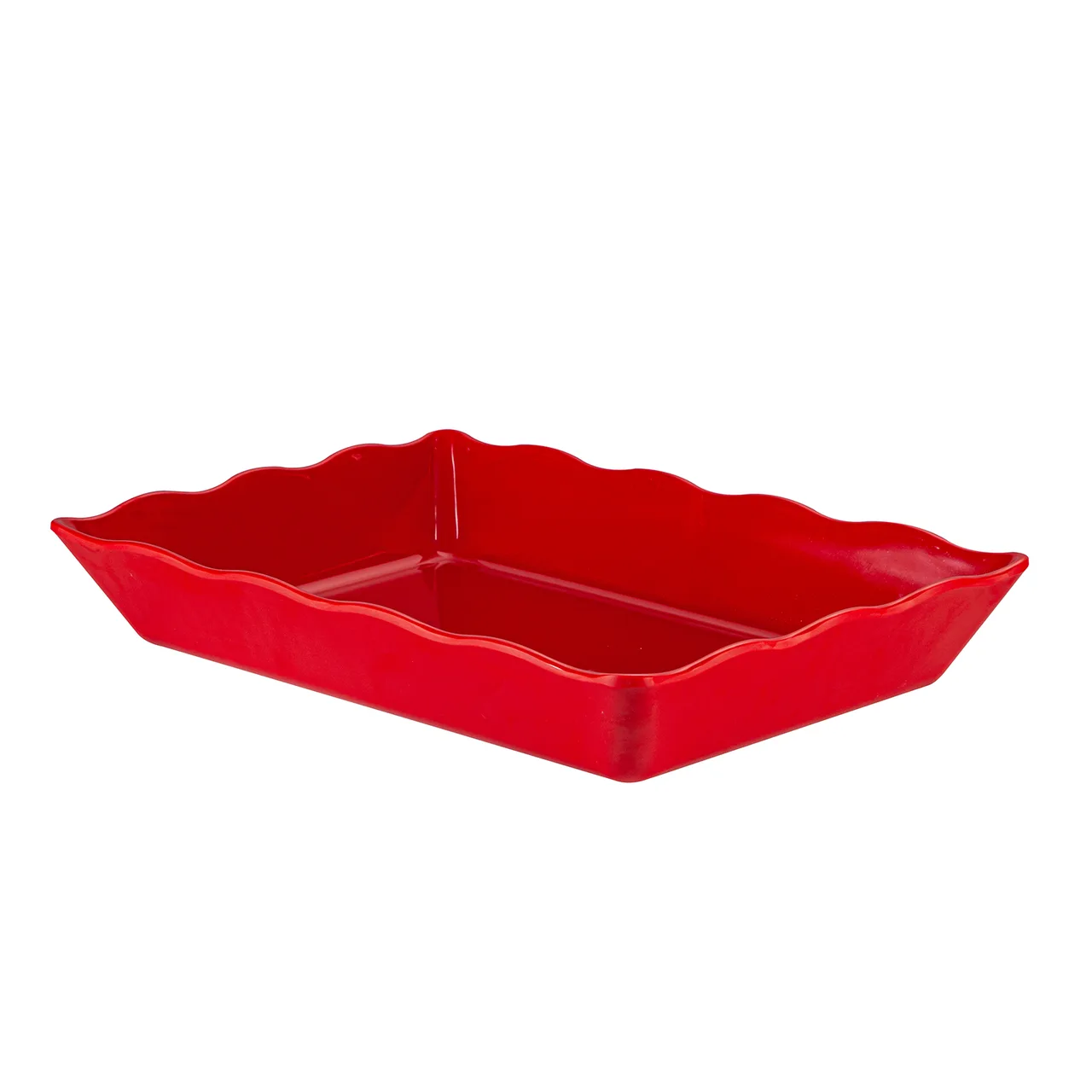 CAC China MLSC-RT341-R Platter, 13-3/4" W x 9-1/2" D x 2-1/2" H, Scallop Edge, Red - Dozen