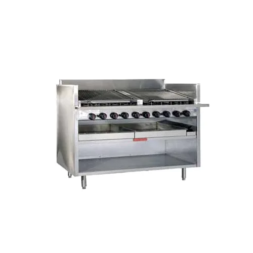 Magikitchn FM-RMB-660 60" Floor Gas Charbroiler w/ SS Radiant, Open Cabinet, 195.000 BTU
