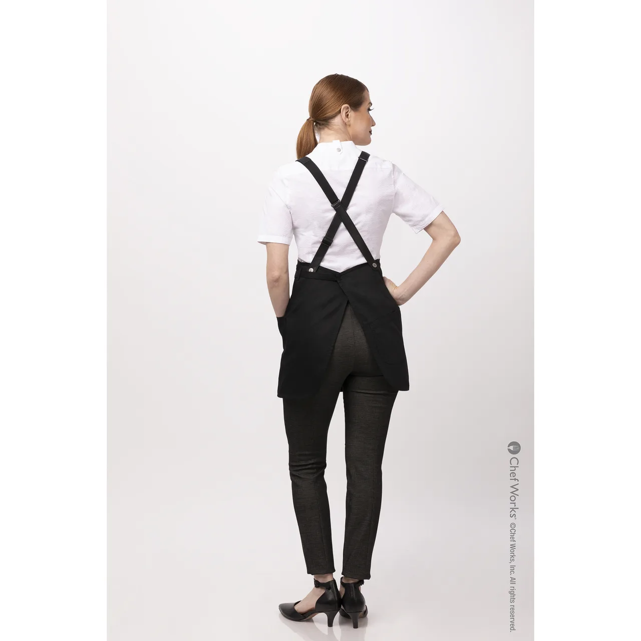 Chef Works ABN01W-BLK-0 Petite Bib Apron, 25"L x 38"W, Neck Strap, Black, 65/35 Poly/Cotton