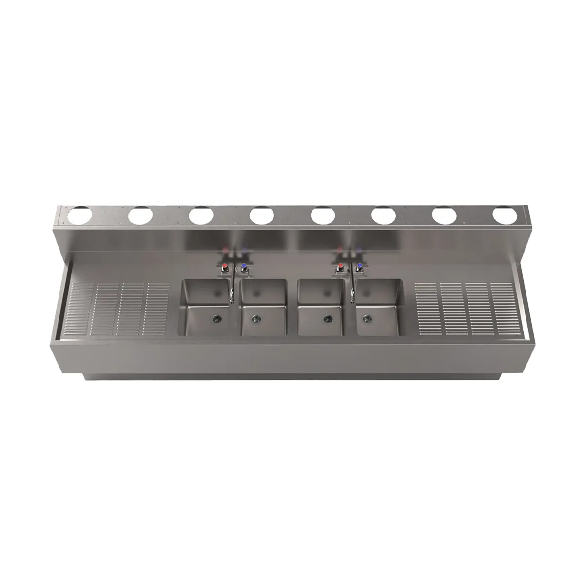 BK Resources UBDW-21-496TS Underbar Sink Units, 4 Compartment with 2 Drainboards