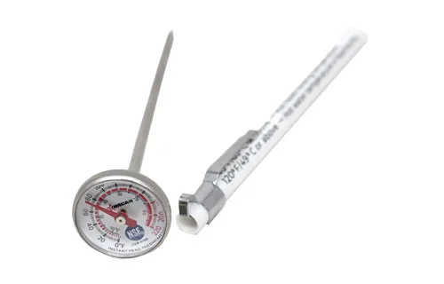 Omcan USA 47200 Pocket Thermometer, 1" Dual Dial, 0°F‑220°F Range, Clip‑On Sleeve, NSF, 1" Display