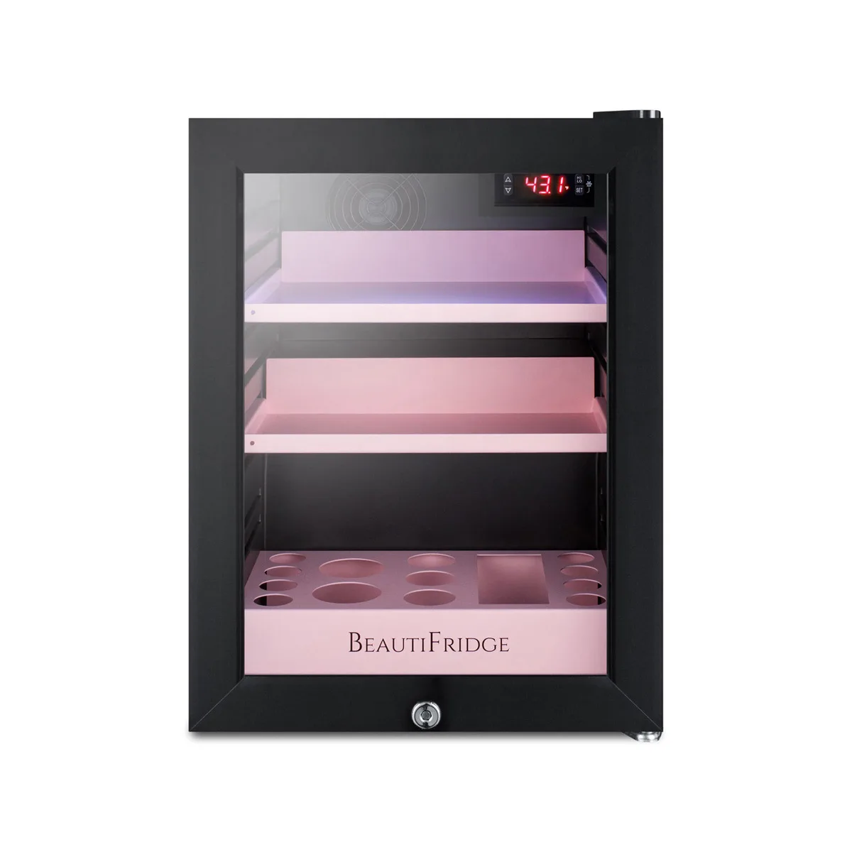 Summit LX114LP 13-3/4" Compact BeautiFridge Cosmetics Refrigerator, Pink Shelves, 0.85 cu.ft