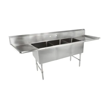 John Boos 3B20304-2D24 111" Three Compartment Sink, 20"W x 30"L Bowl With 2 Drainboards