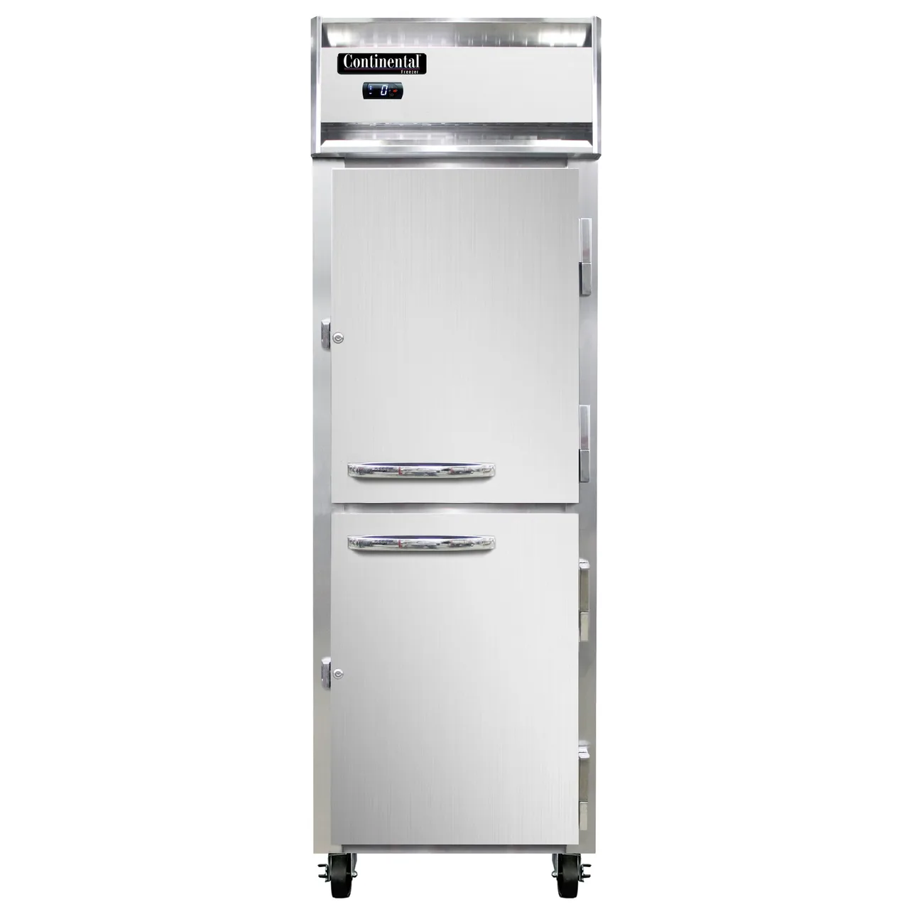 Continental Refrigerator 1FNHD 26" 1-Section Reach-In Freezer, 2 Half Solid Doors, Top Mounted, 20 cu. ft., Stainless Steel Front