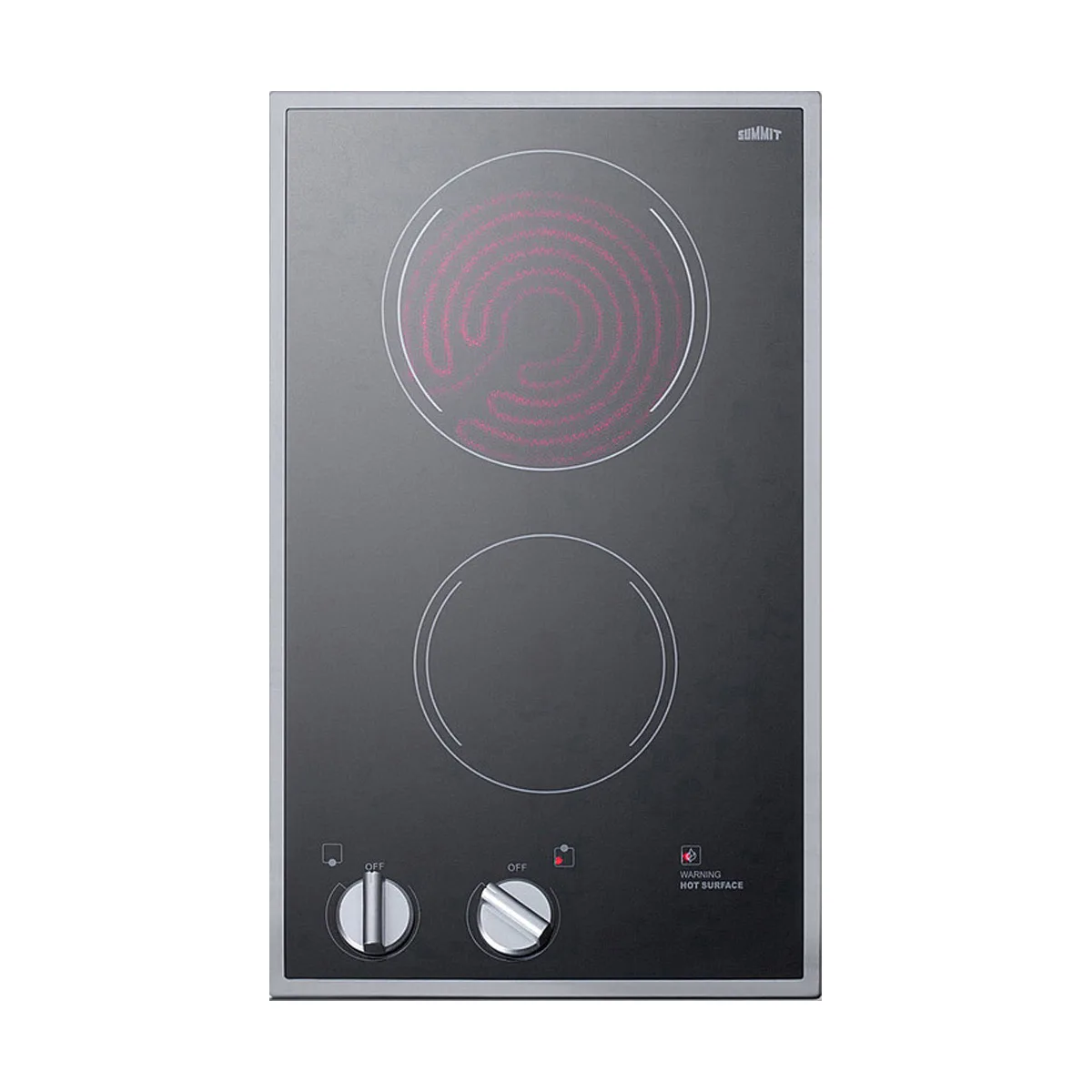 Summit CR2B22ST 12" Electric Radiant Cooktop w/ (2) Burners, Black Ceramic Glass and Stainless Steel Frame, 3.0 kW, 220/240v