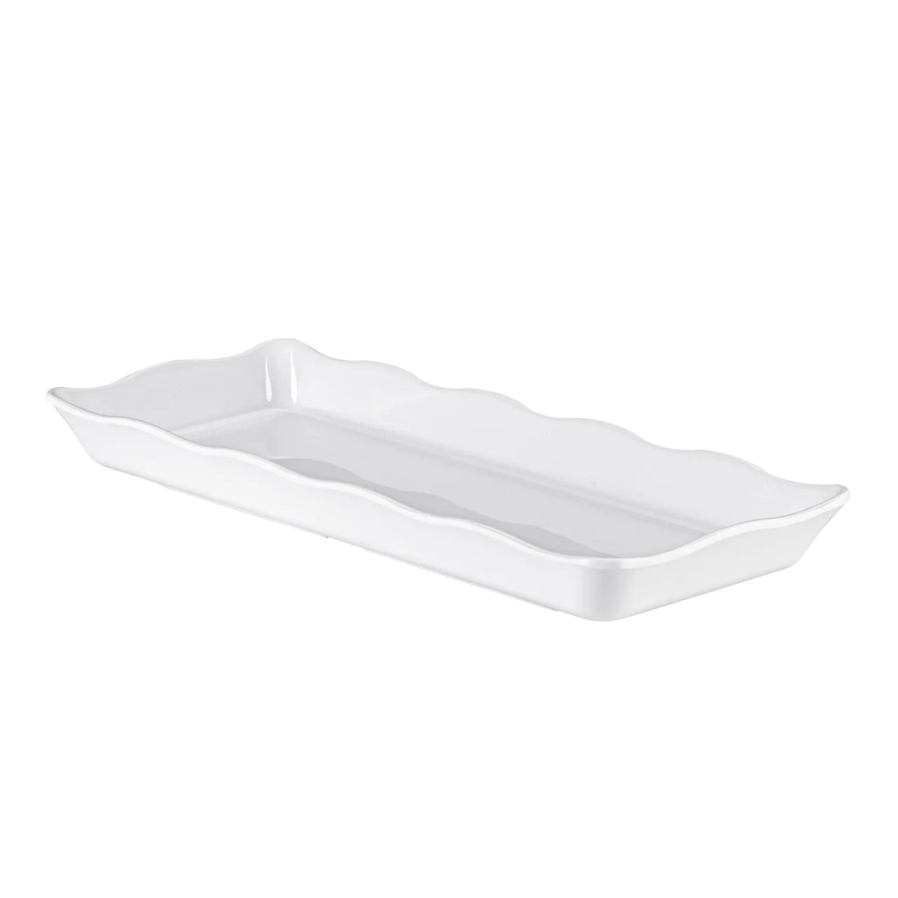 CAC China MLSC-RT151-W Rectangular China Platter, 14"W x 5-3/4"D x 1-1/2"H, Scallop, Rim - Dozen