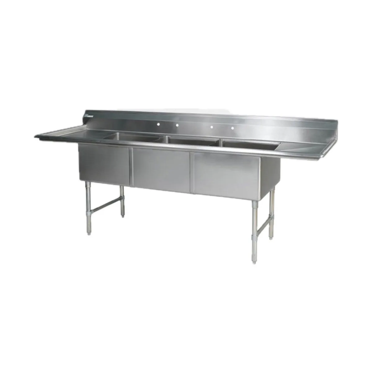 Klinger's Trading MCS32D 75" Three Compartment Sink, 15"W x 15"L Bowl With 2 Drainboards
