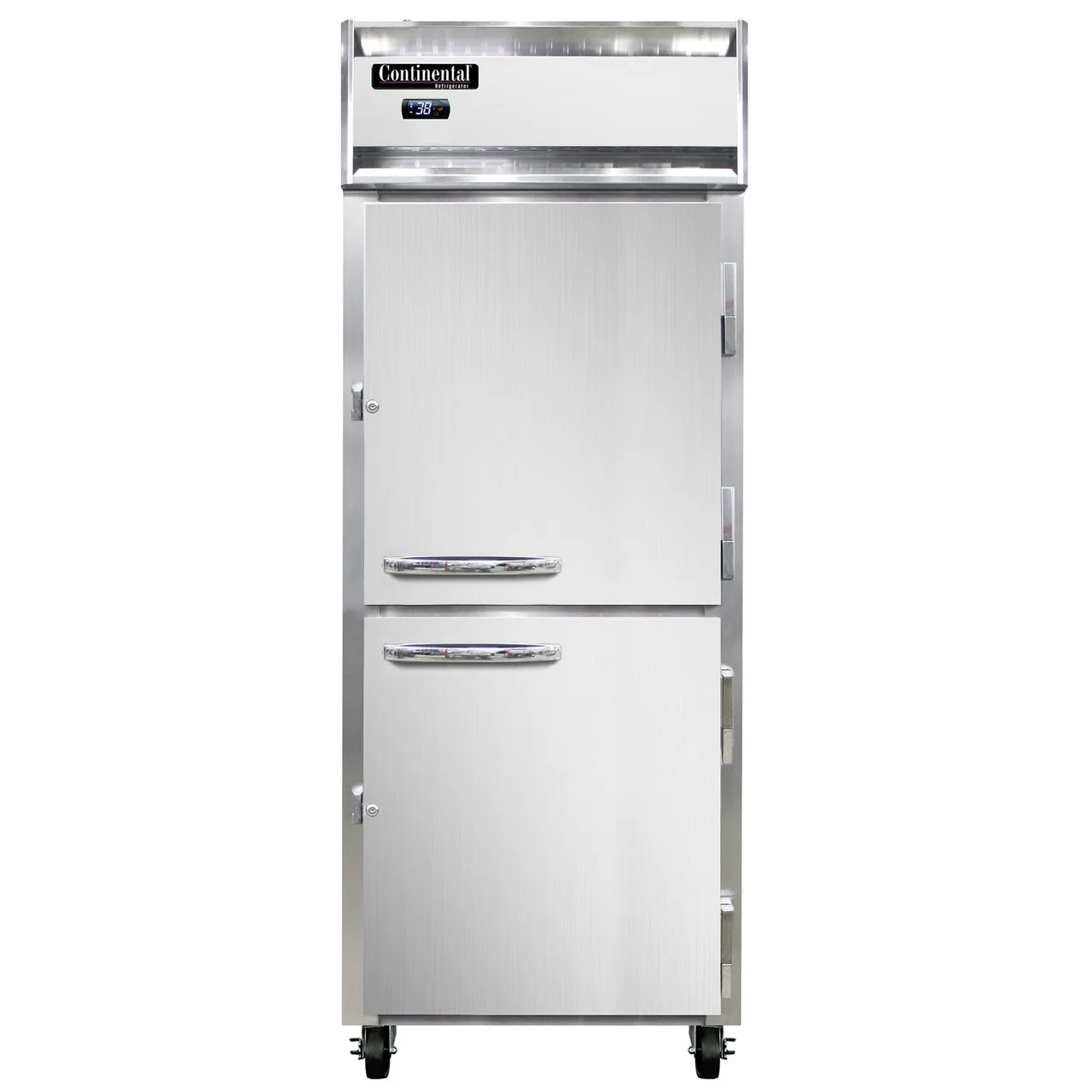 Continental Refrigerator 1RENSSPTHD 29" 1-Section Pass-Thru Refrigerator w/ 4 Half Solid Doors, All Stainless Steel, 22 cu. ft.