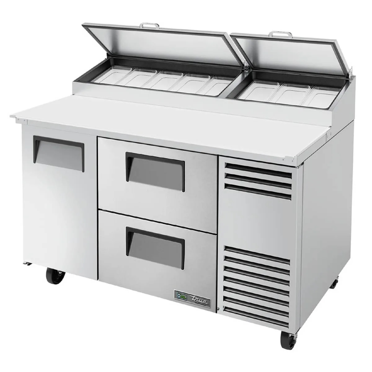 True TPP-AT-60D-2-HC 60" Refrigerated Pizza Prep Table w/ 1 Door & 2 Drawers, (8) 1/3 Pans