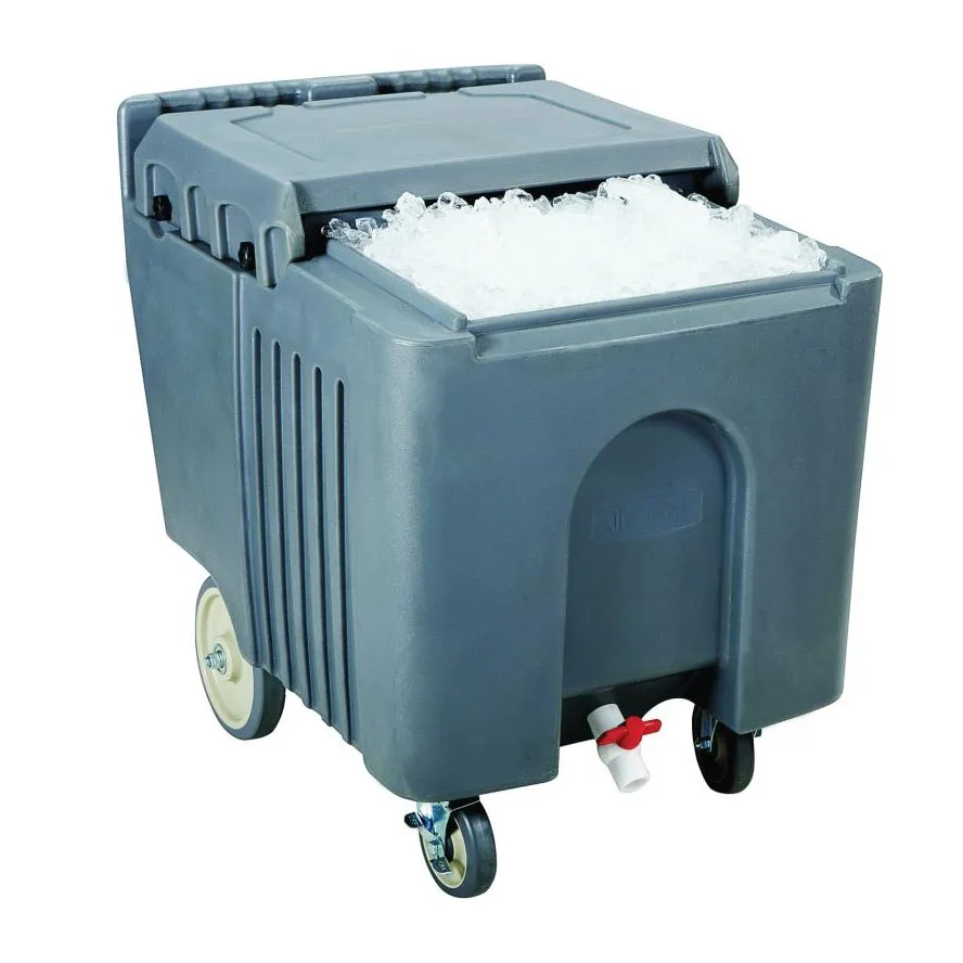 Omcan USA 80585 Plastic Mobile Ice Bin / Ice Caddy, 125 lb, Granite Gray