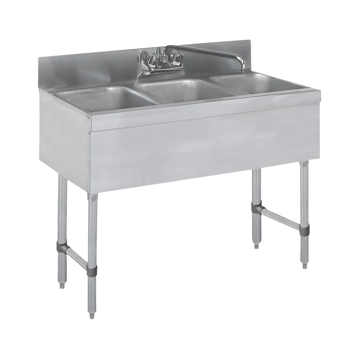 Steel Works SWBAR3B38 38" Underbar Sink Units, 3 Compartment without Drainboard