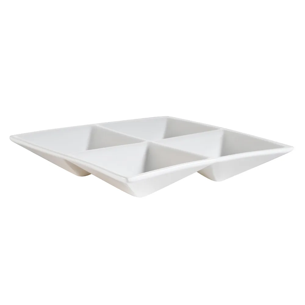 CAC China CMP-A7 6-1/2" L x 6-1/2" W x 1-1/4" H Bone White Porcelain 4-Compartment Bowl - Dozen
