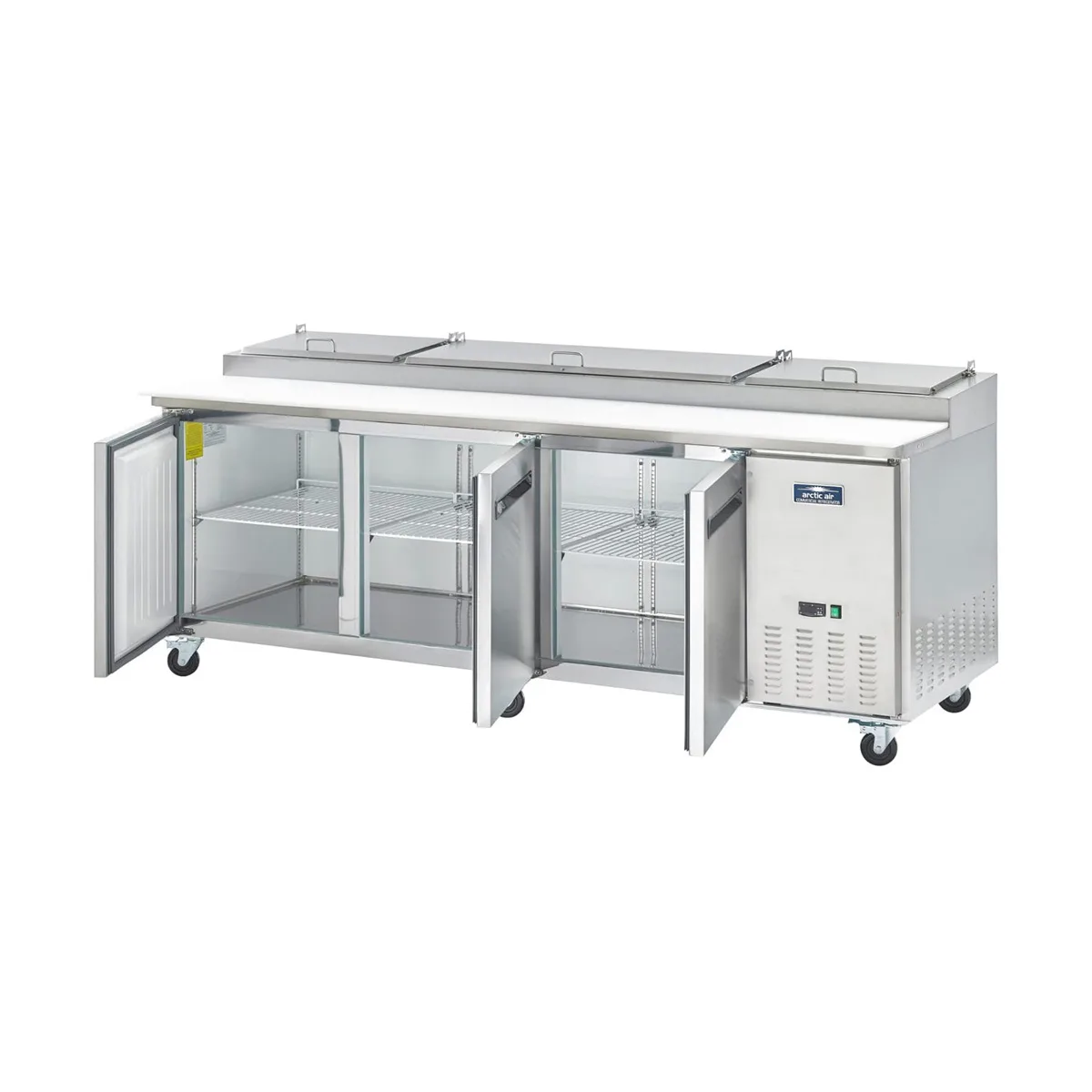 Arctic Air APP94R 94" 3-Section Refrigerated Pizza Prep Table w/ 3 Doors, (12) 1/3 Size Pans