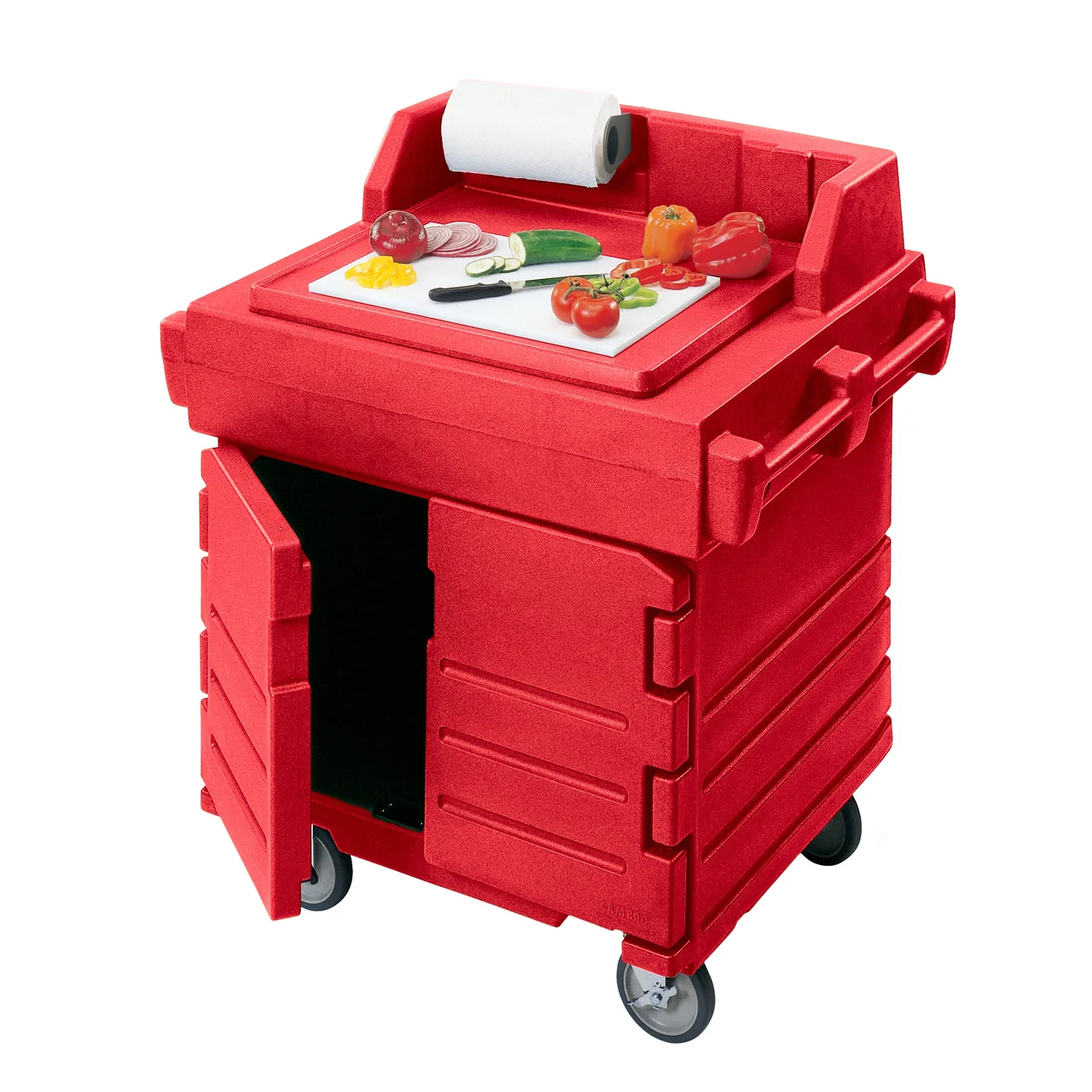 Cambro KWS40158 Mobile Modular CamKiosk® Counter/Work Station, Hot Red, Enclosed Base w/ Storage