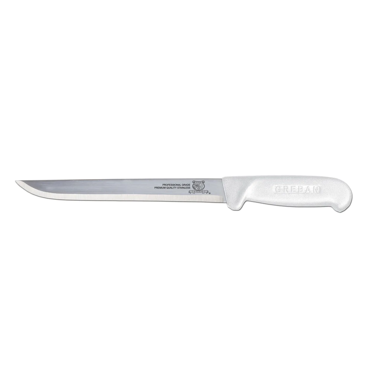 Omcan USA 11856 Fillet Knife – 8" Straight Blade, Stamped Construction, White Plastic Handle
