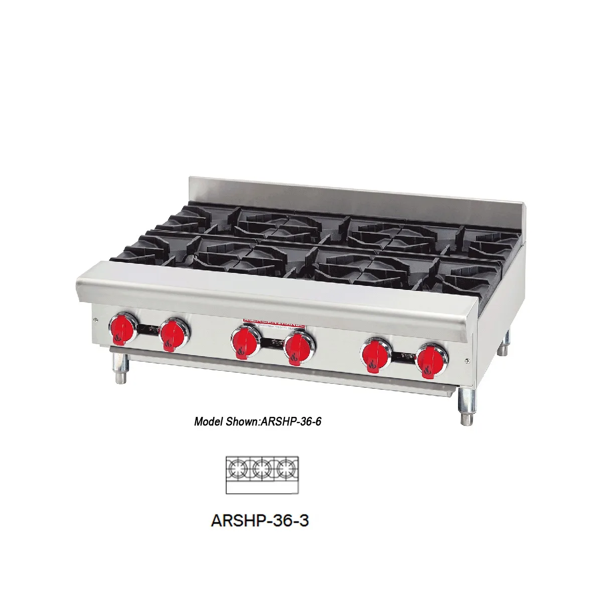American Range ARSHP-36-3 36" Countertop Gas Hotplates w/ (3) Burners, 18" Depth, 96.000 BTU