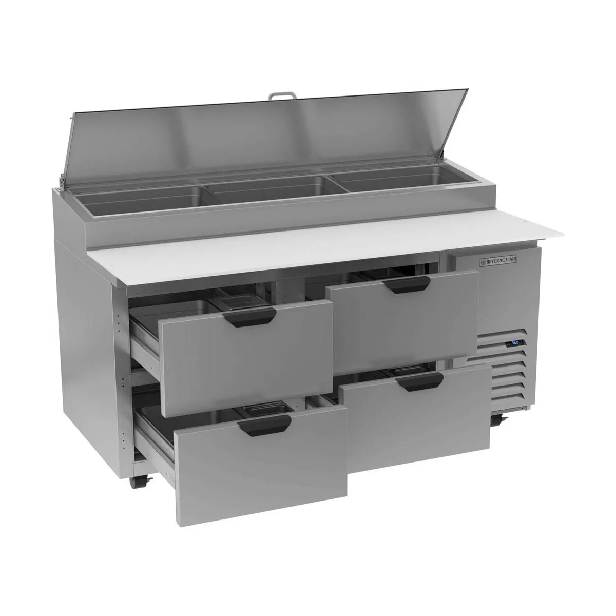 Beverage Air DPD67HC-4 67" 2-Section Refrigerated Pizza Prep Table w/ 4 Drawers, 20.7 cu. ft.