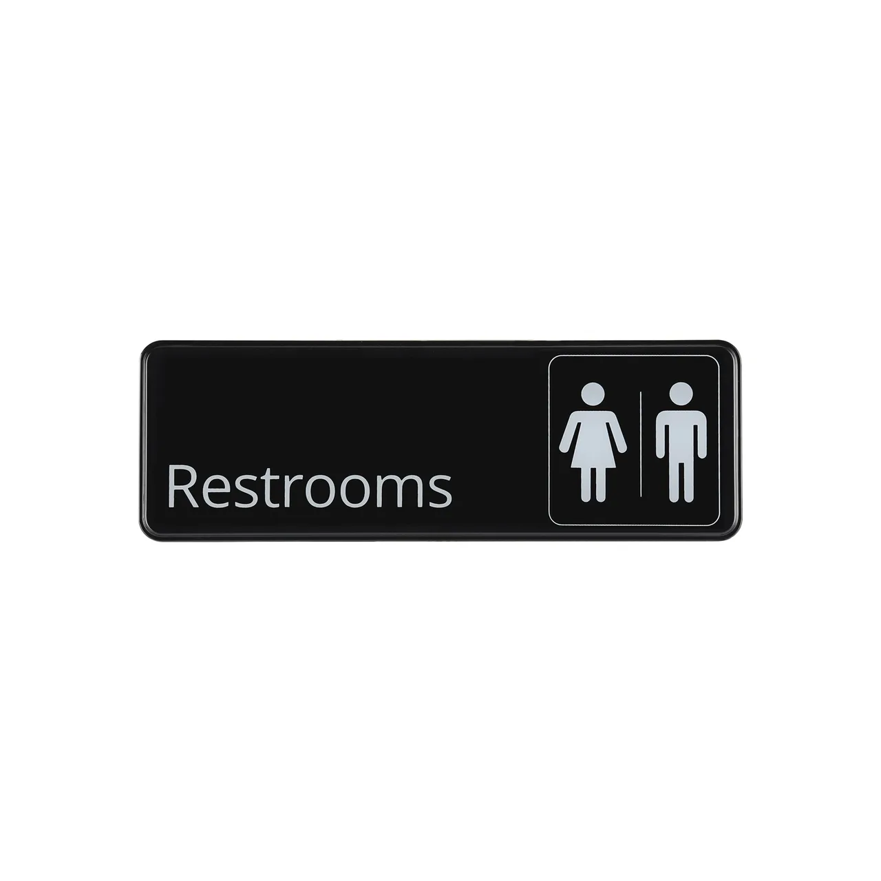 CAC China SCE3-RM24 Compliance Sign, 9" x 3"H, English, Restrooms, Heavy-Duty Plastic, Black