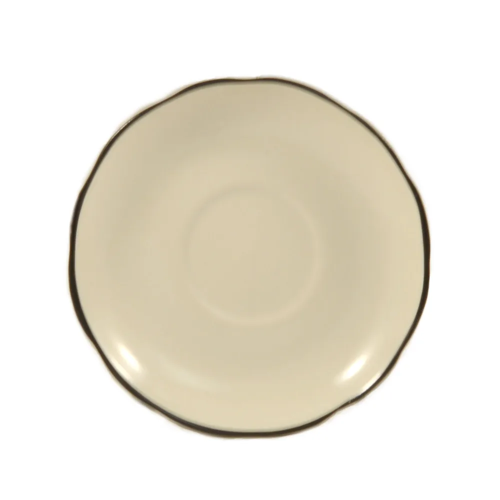 CAC China SC-36B Seville Saucer 4.5" Dia x 0.75" H Black Band/American White - 1 Dozen