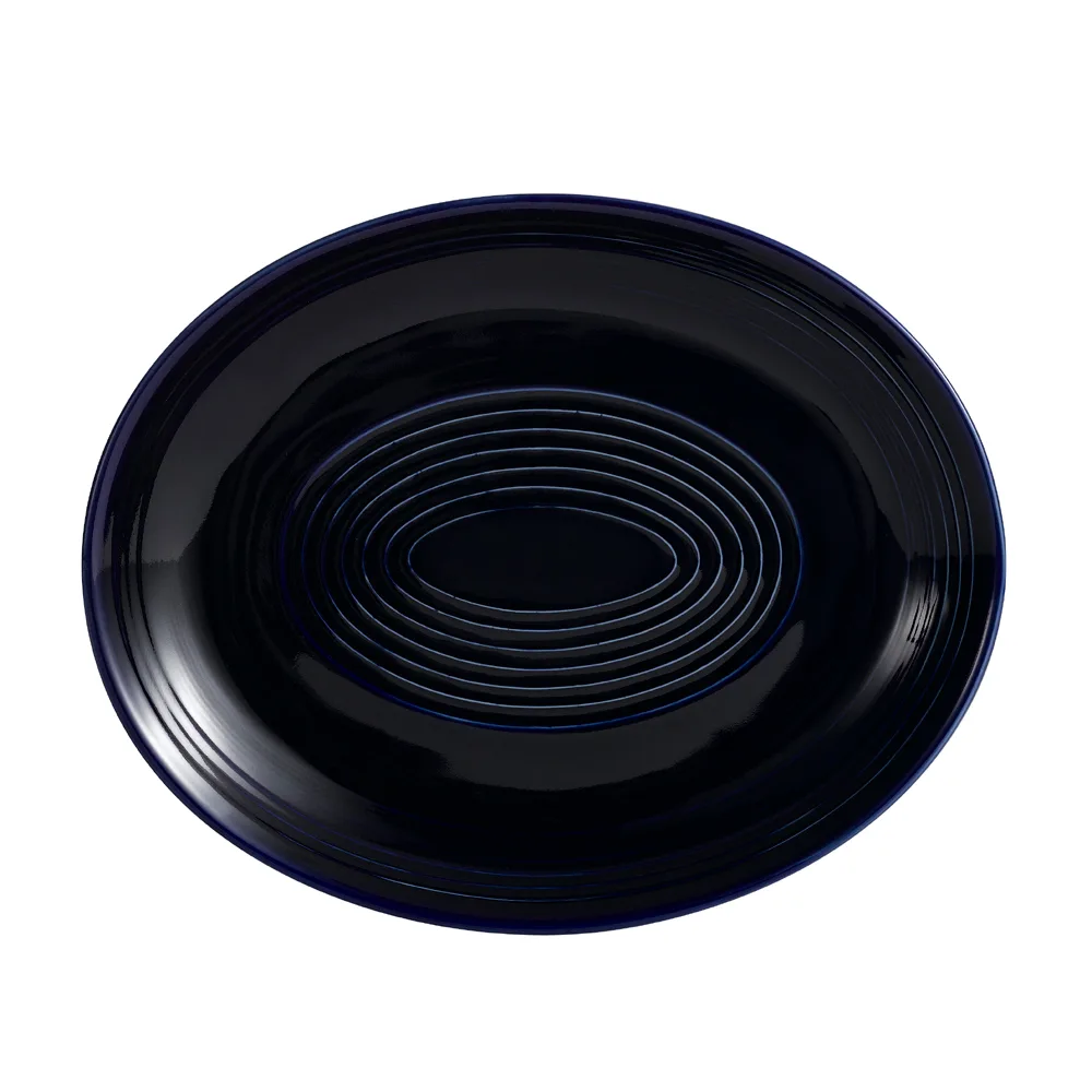 CAC China TG-14C-CBU Platter, 12-3/4" L x 10-1/4" W x 1-1/2" H, Coupe Rim, Cobalt Blue - Dozen
