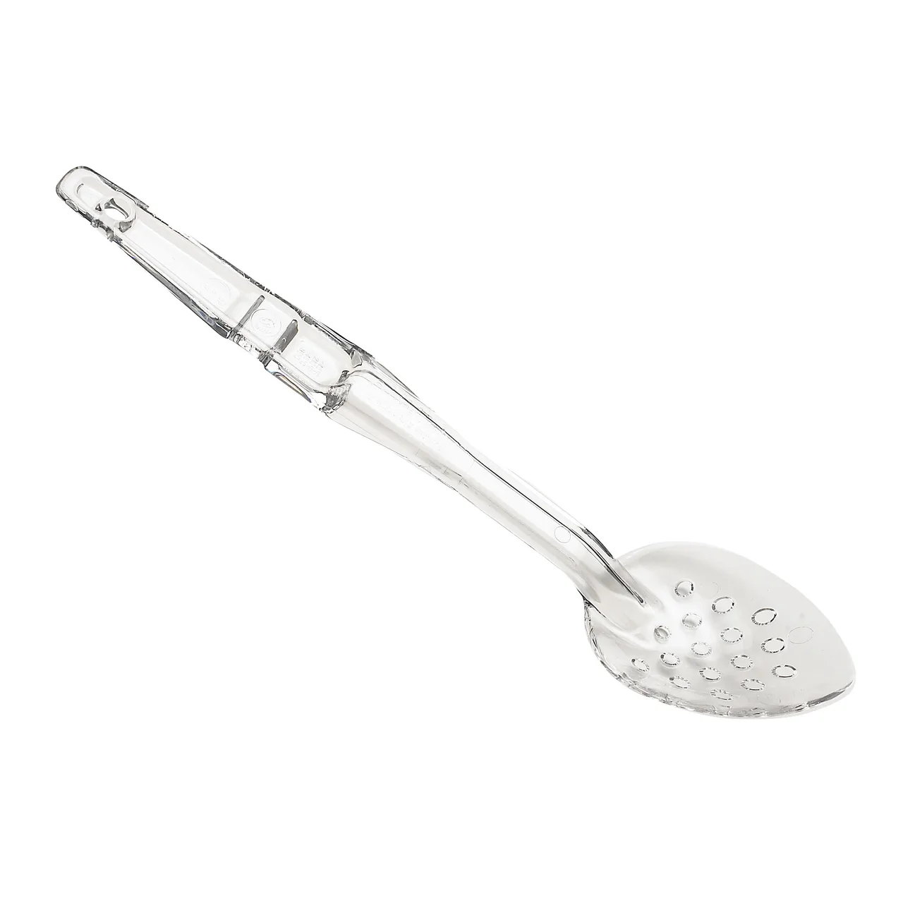 Cambro SPOP13CW135 - 13" Clear Plastic Perforated Deli Spoon with Notched Back and Hanging Hole