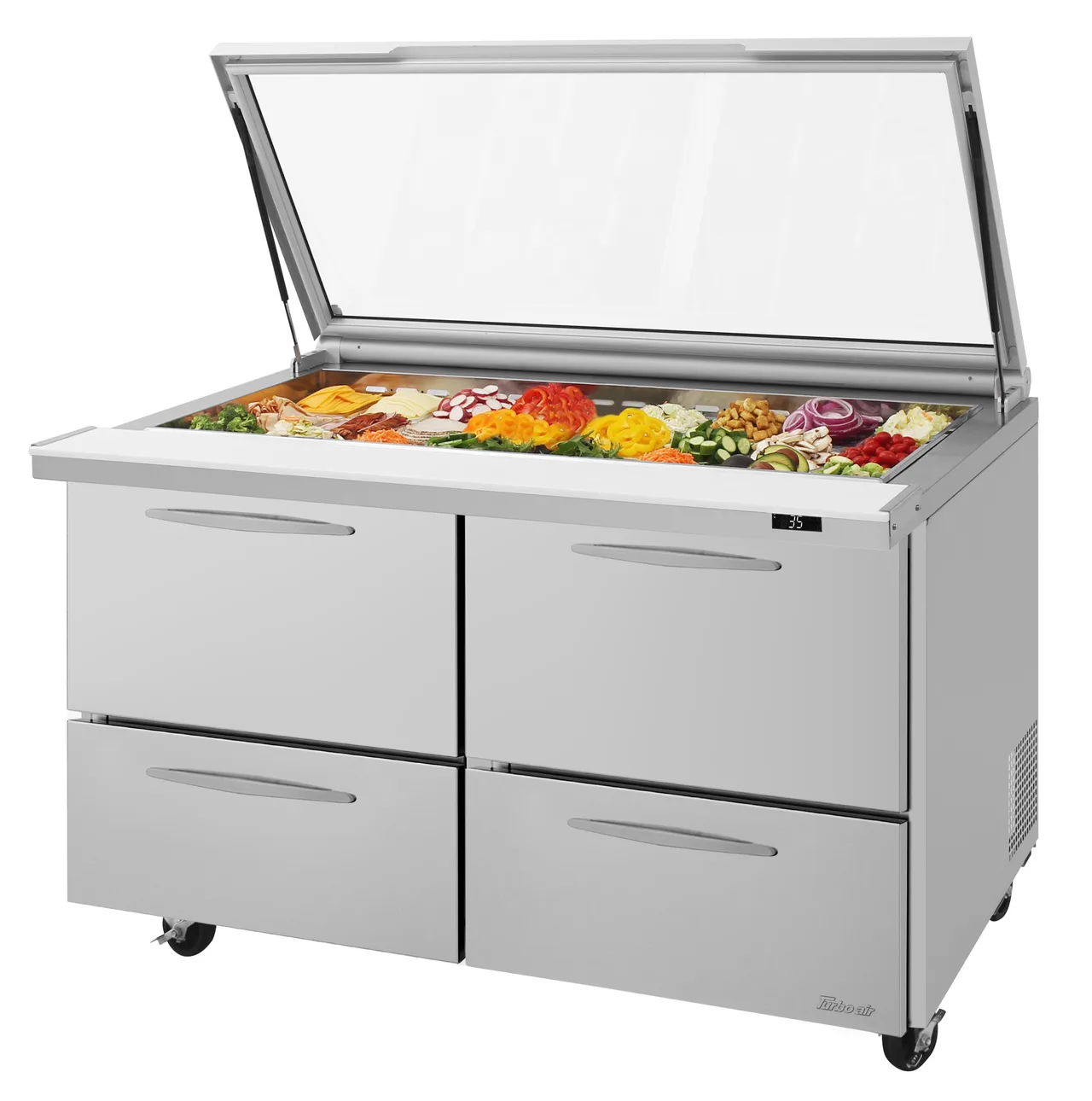 Turbo Air PST-60-24-D4-N-GL 60" Mega Top Sandwich and Salad Prep Table w/ 4 Drawers, 24 Pans