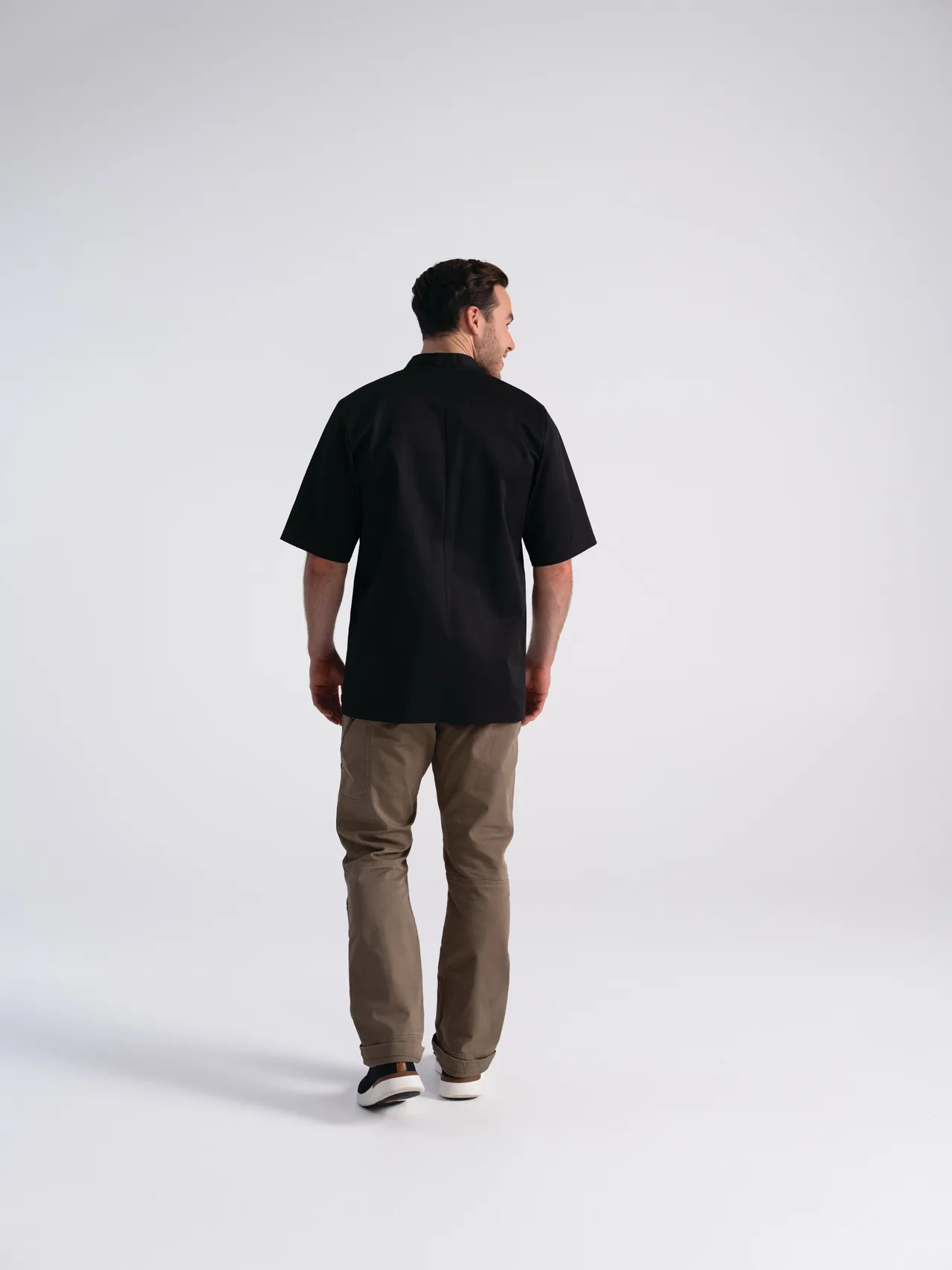 Chef Works PCSS-BLK-XL Chef Coat, XL, Short‑Sleeve Double‑Breasted, 65% Polyester/35% Cotton, Black