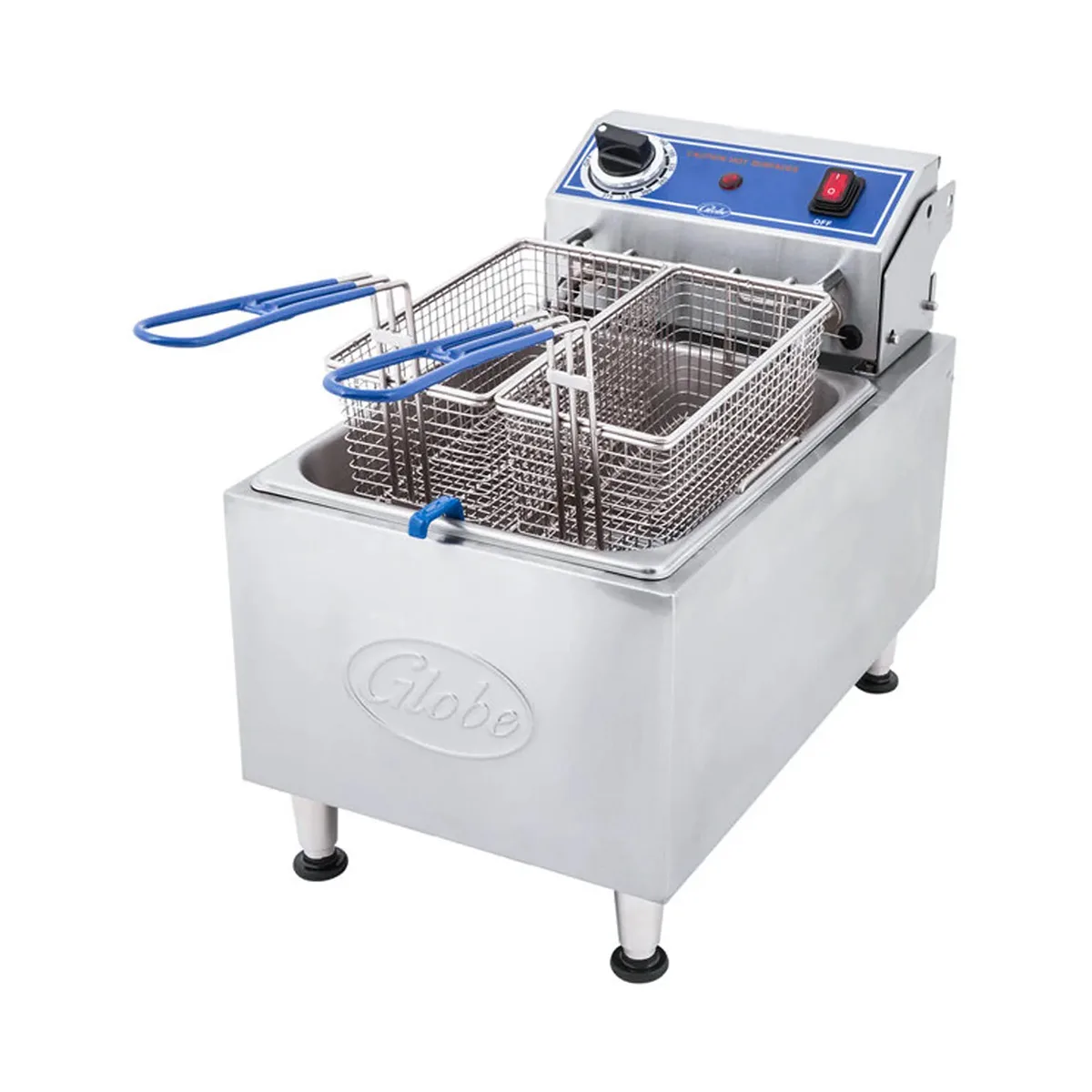 Globe PF10E Full Pot Countertop Electric Fryer with 10 lbs Capacity, 2 Baskets, 1.7 kW, 120v