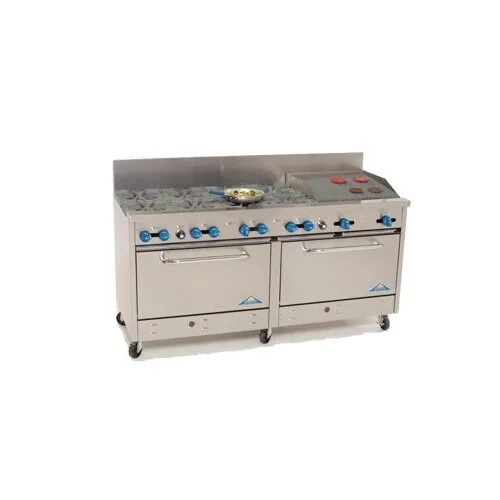 Comstock-Castle 2F330-2RB 72" Gas Restaurant Range w/ (8) Open Burners, (1) 24" Charbroiler, (2) Standard Ovens, 336.000 BTU