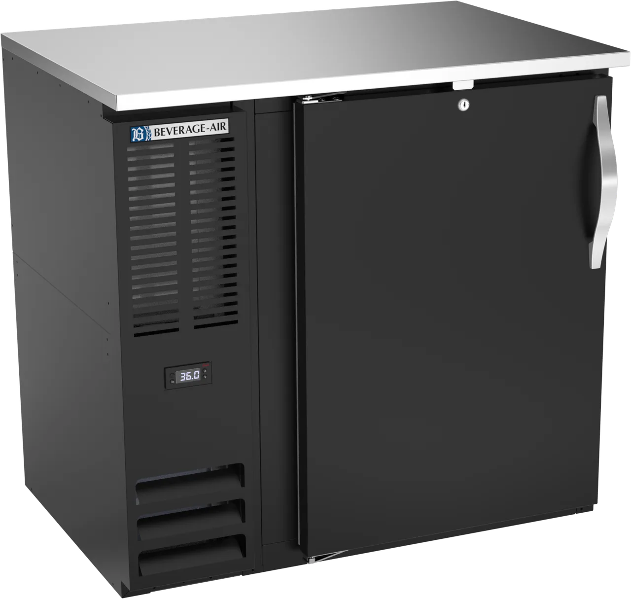 Beverage Air BBN36HC-F-B Cooler 36" W x 26-3/8" D x 34" H, 8.43 cu ft, Black, Stainless Top, R290
