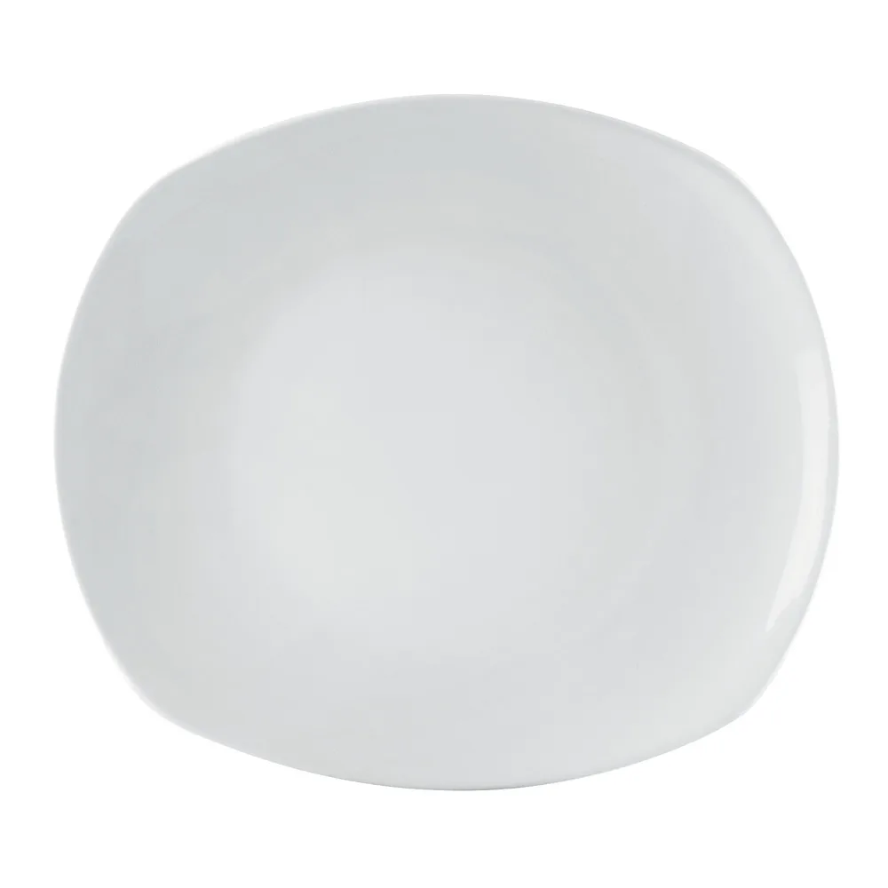 CAC China KYT-21 Plate, 12" x 10-1/2" x 1-1/4", Rect Porcelain White, Curved Edge Rim - Dozen