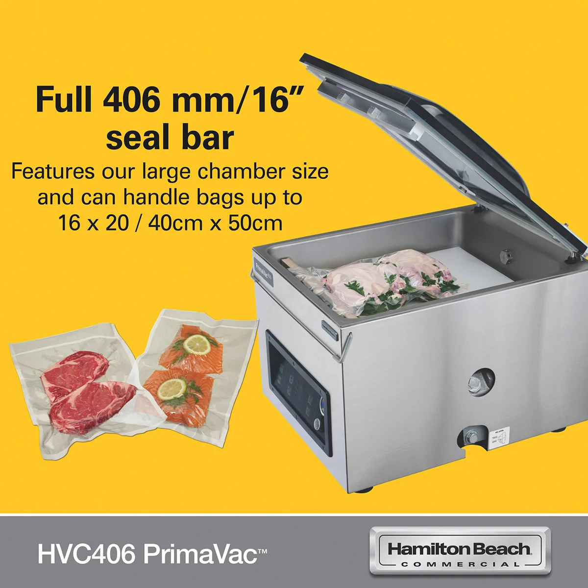 Hamilton Beach HVC406 PrimaVac Countertop Chamber Vacuum Packaging Machine with 16" Single Seal Bar