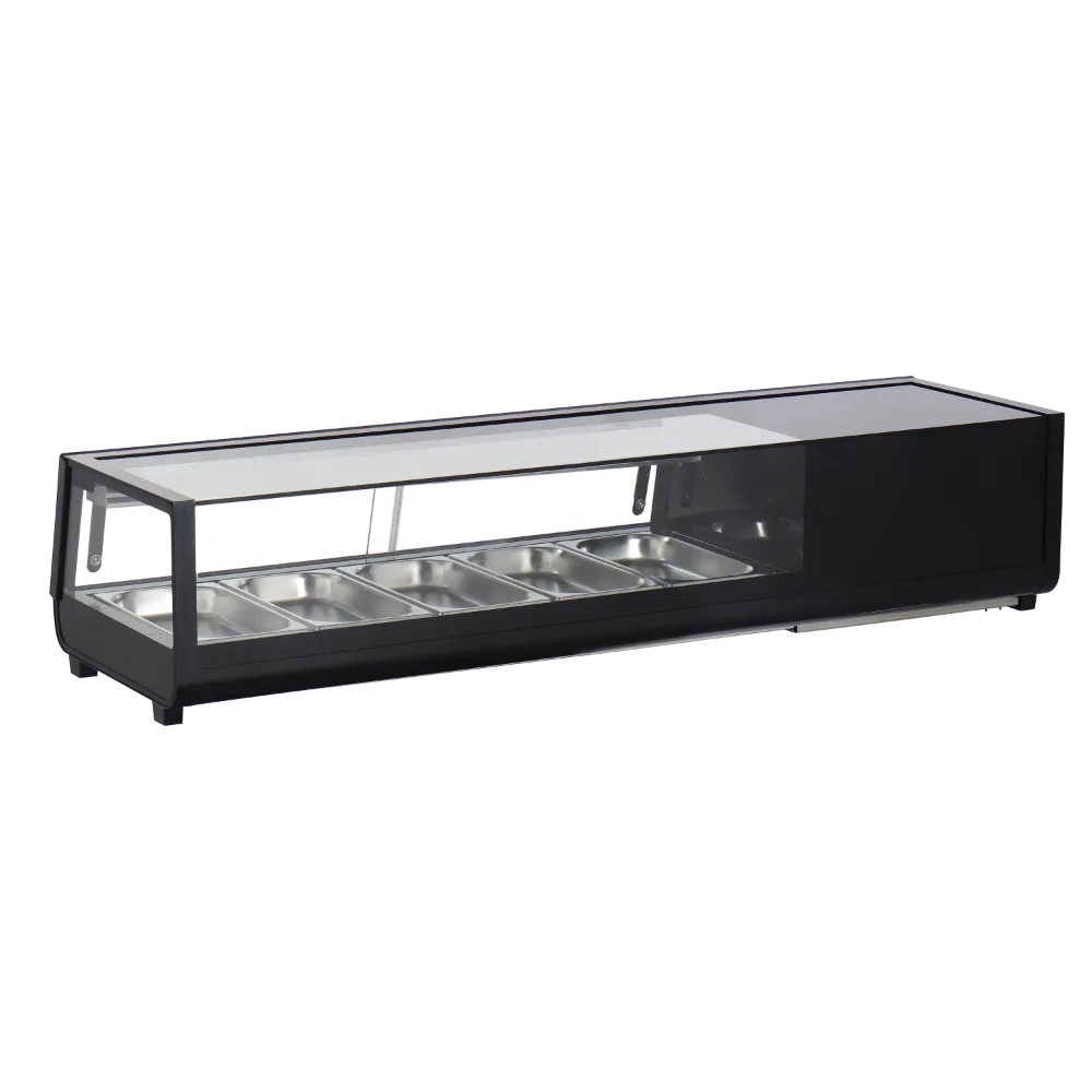 Omcan USA 48668 54" Black Sushi Display Case, 52L Capacity, 49‑54" Width, Flat Glass, Sliding Door