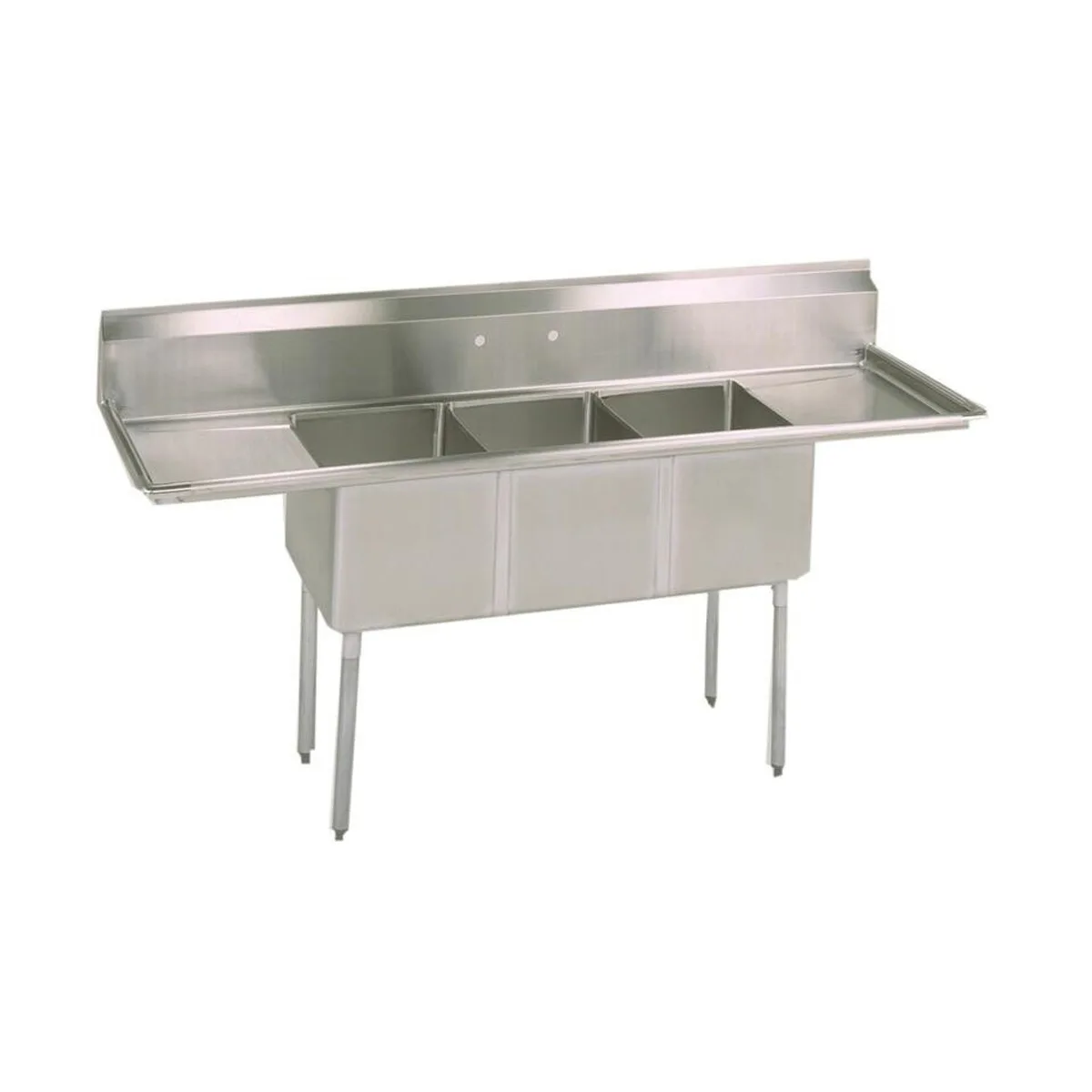 BK Resources ES-3-1014-10-12T 54" Three Compartment Sink, 10"W x 14"L Bowl With 2 Drainboards