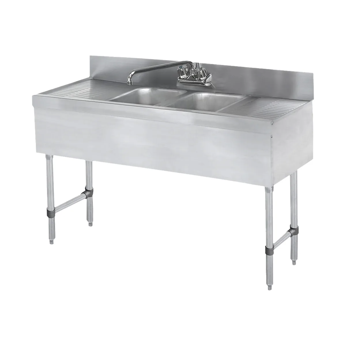 Steel Works SWBAR2B48-LR 48" Underbar Sink Units, 2 Compartment with 2 Drainboards